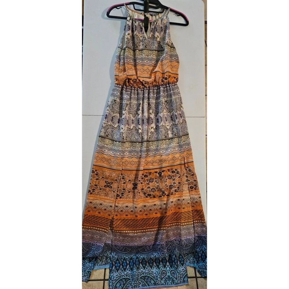 Indulge by Gogo Apparel Boho Mixed Paisley Halter Maxi Dress S